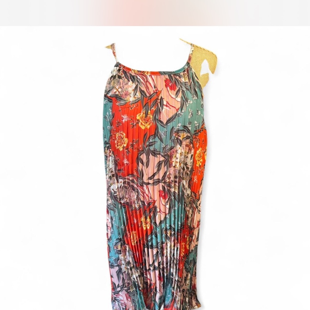 Floral Pleated Maxi Dress in Teal & Orange